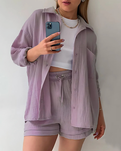 Isabella™ Cotton Button-Up Shorts Set
