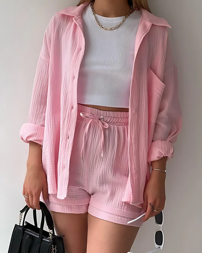 Isabella™ Cotton Button-Up Shorts Set
