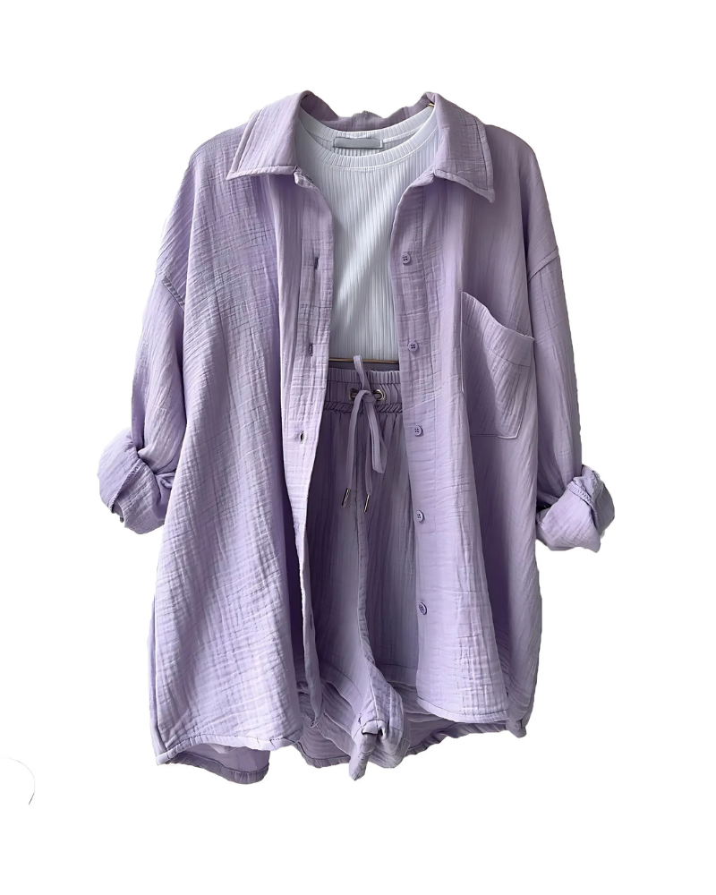 Isabella™ Cotton Button-Up Shorts Set