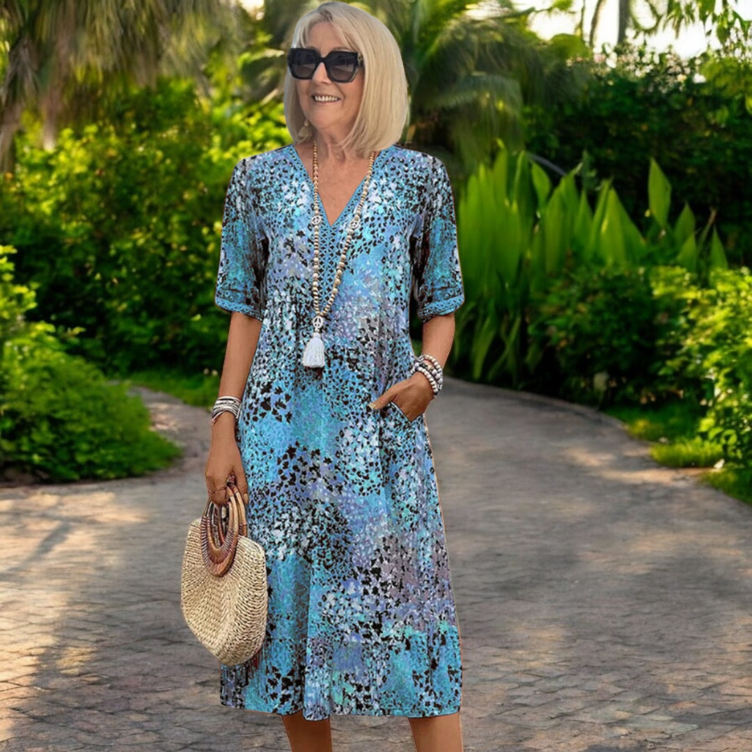 Isabella™ Printed V-Neck Midi Dress