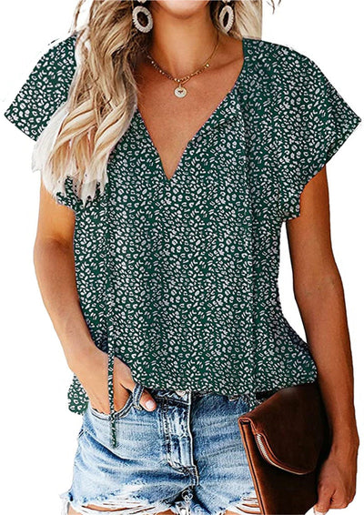 Isabella™ – Printed V-Neck Flutter Top