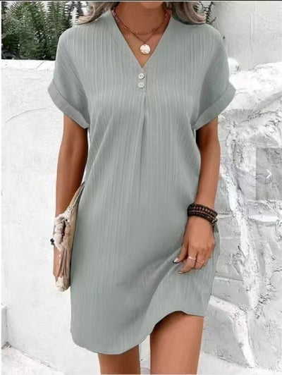 Isabella™ Button Detail V-Neck Dress