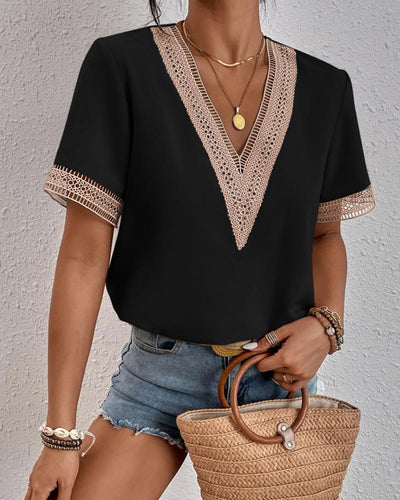 Ysa – Crochet Trim V-Neck Blouse