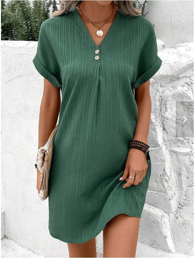 Isabella™ Button Detail V-Neck Dress