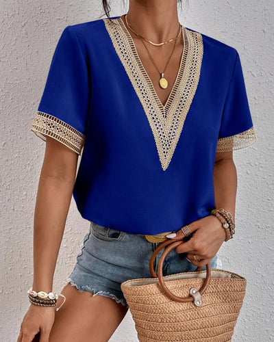 Ysa – Crochet Trim V-Neck Blouse