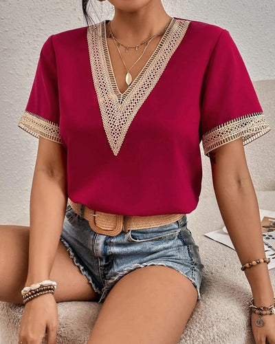 Ysa – Crochet Trim V-Neck Blouse