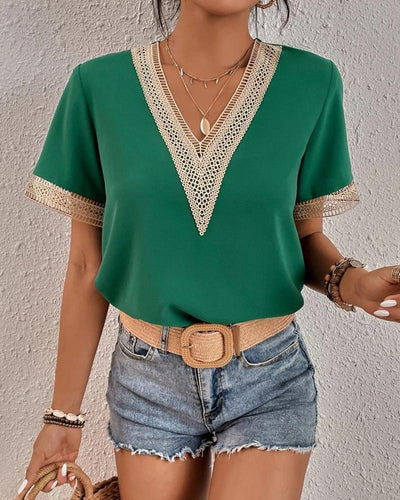 Ysa – Crochet Trim V-Neck Blouse