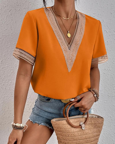 Ysa – Crochet Trim V-Neck Blouse