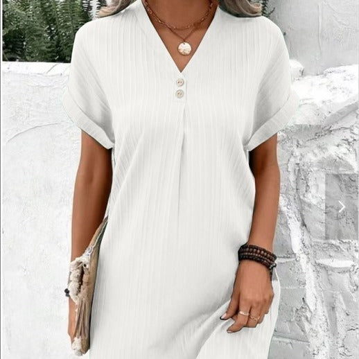 Isabella™ Button Detail V-Neck Dress