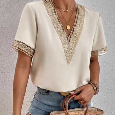 Ysa – Crochet Trim V-Neck Blouse