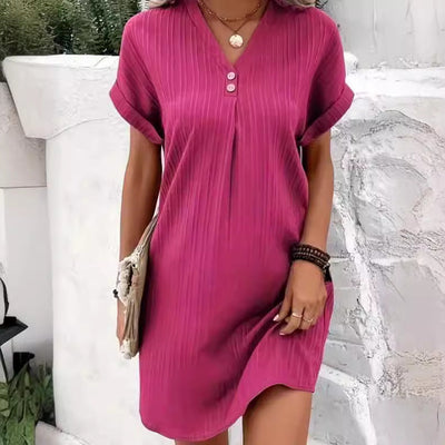 Isabella™ Button Detail V-Neck Dress
