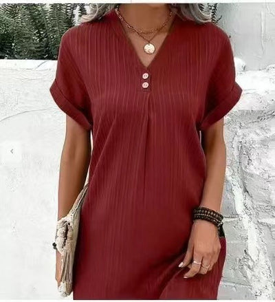 Isabella™ Button Detail V-Neck Dress