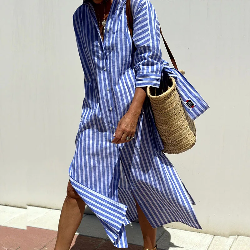 Isabella™ Striped Button-Up Shirt Dress