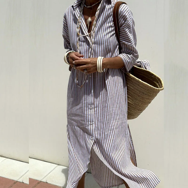 Isabella™ Striped Button-Up Shirt Dress