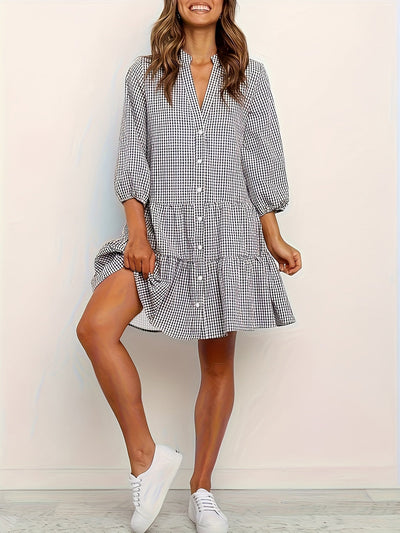 Isabella™ Gingham Button-Up Tiered Dress
